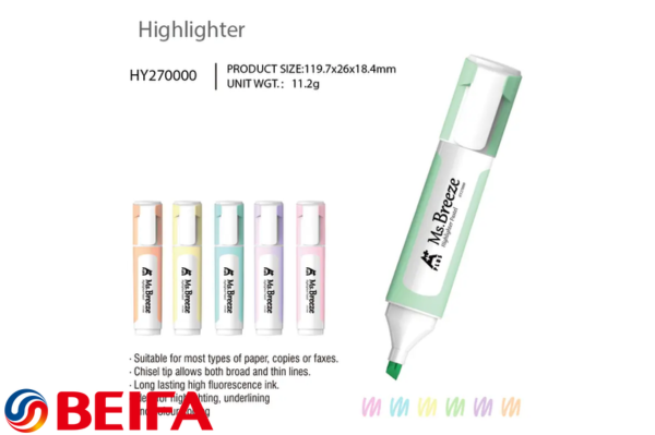 6 Pastel Colors Short Flat Barrel Highlighter Marker...